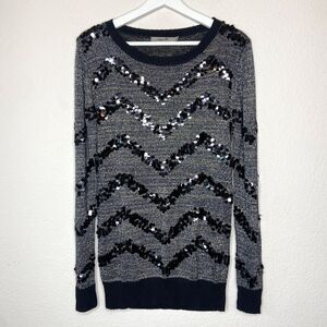 aryn K Black Chevron Sequin Metallic Sparkle Sweater S